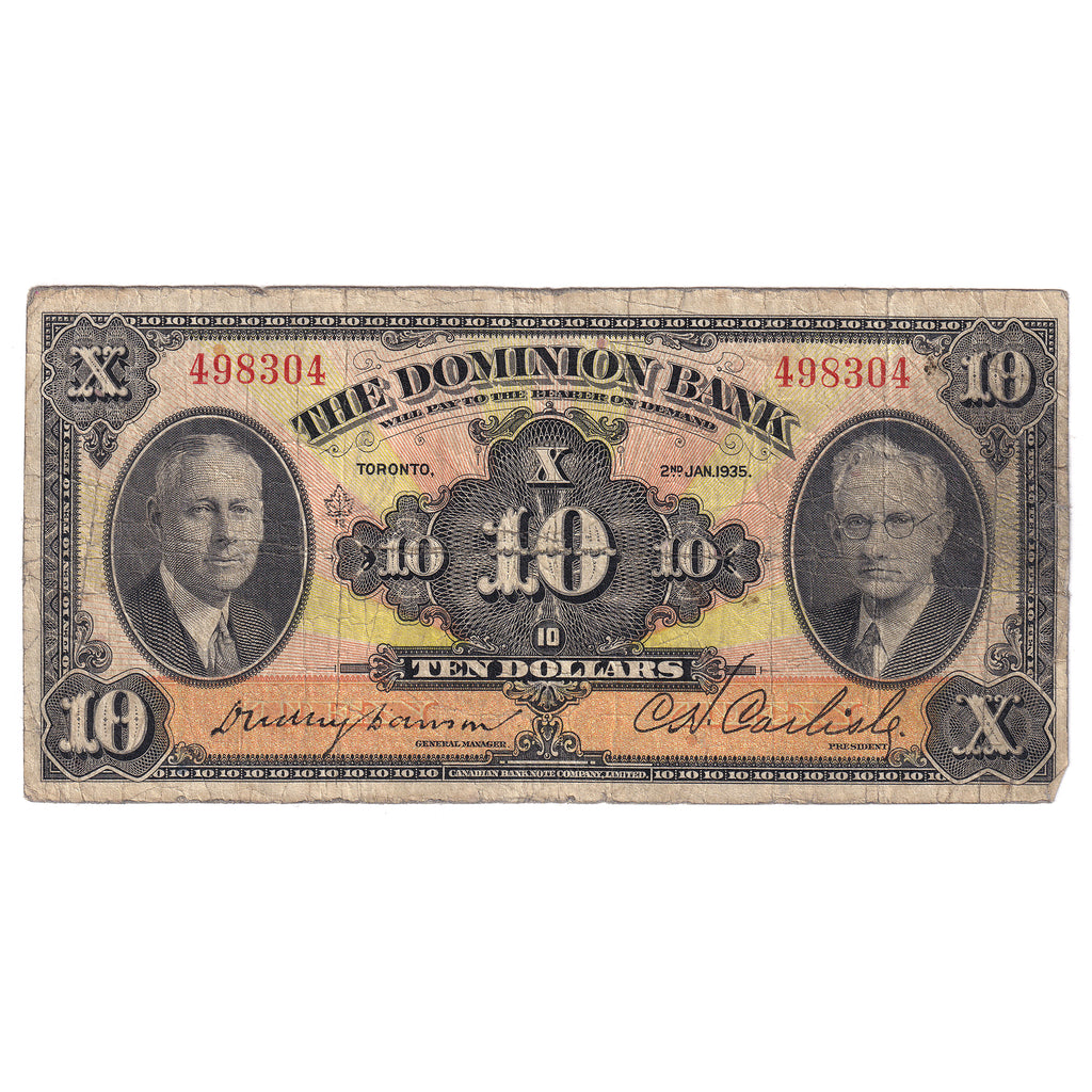 220-26-04 1935 Dominion Bank $10 Dawson-Carlisle, Very Good (VG8)