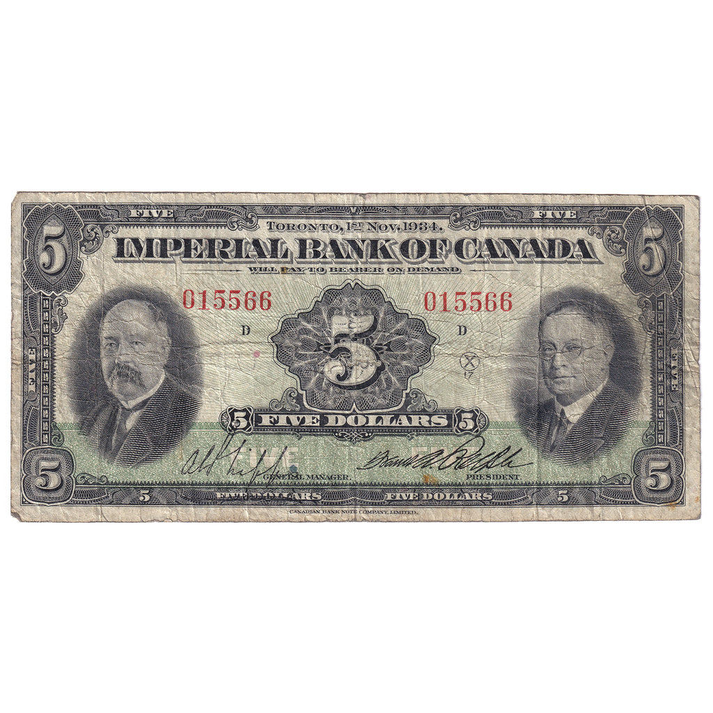 375-22-02 1934 Imperial Bank $5 Phipps-Rolph, VG-F (VG10)