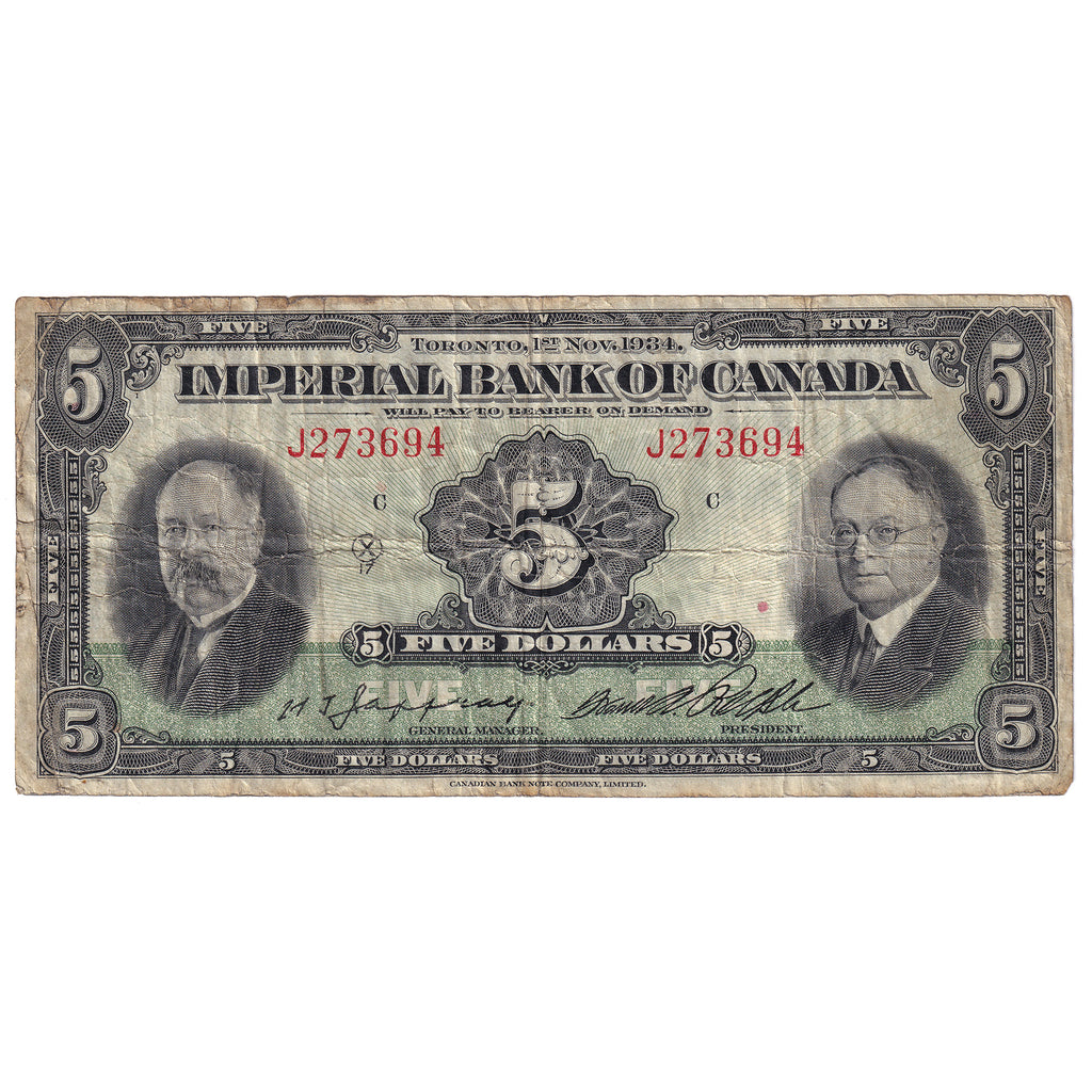 375-22-04 1934 Imperial Bank $5 Jaffray-Rolph, F-VF