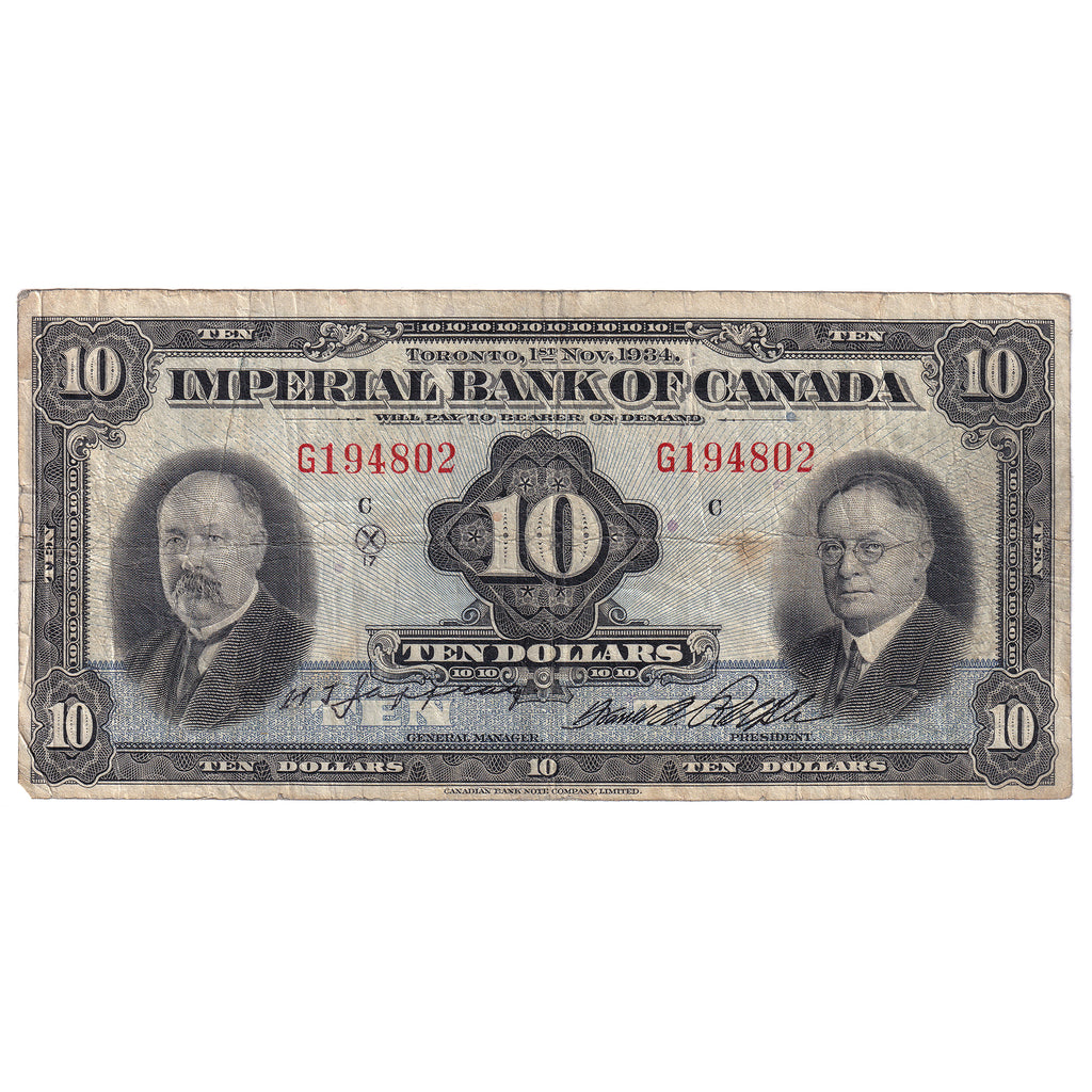 375-22-08 1934 Imperial Bank $10 Jaffray-Rolph, F-VF