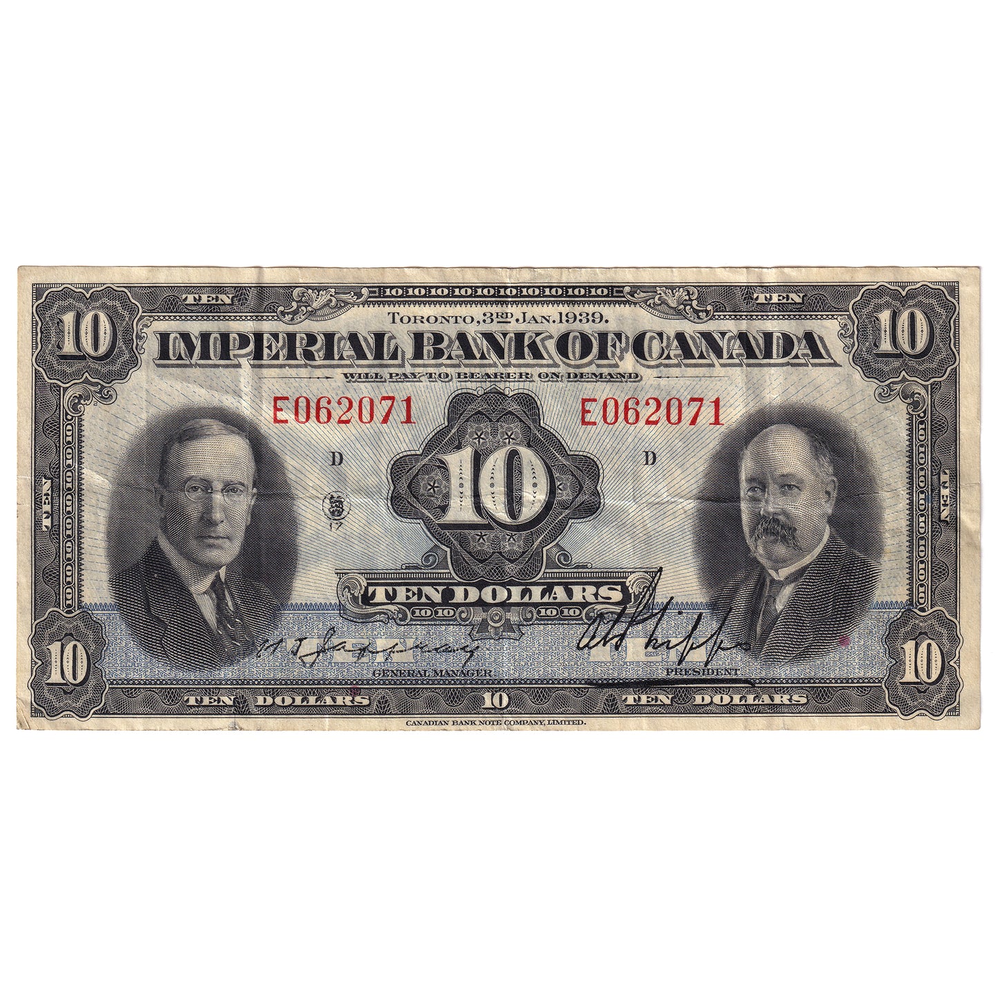 375-24-04 1939 Imperial Bank $10 Jaffray-Phipps, VF-EF