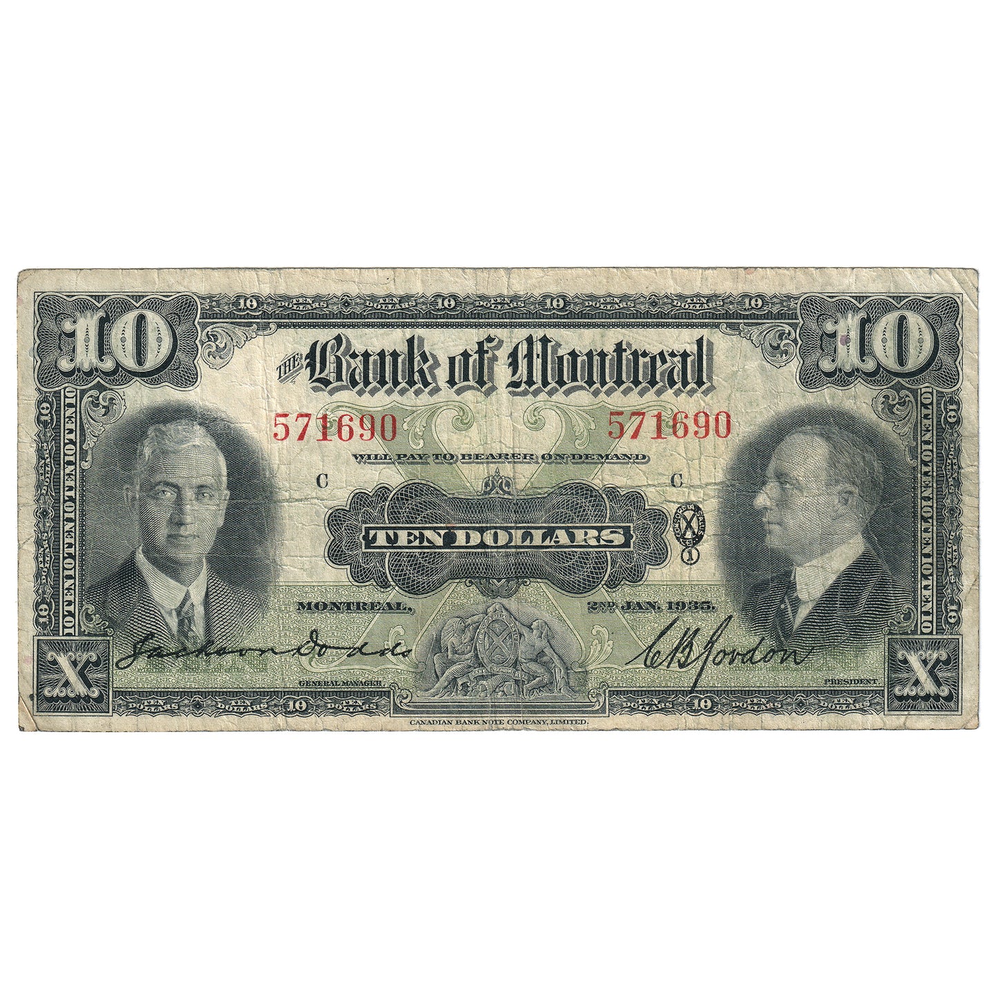 505-60-04 1935 Bank of Montreal $10 Dodds-Gordon, VG-F