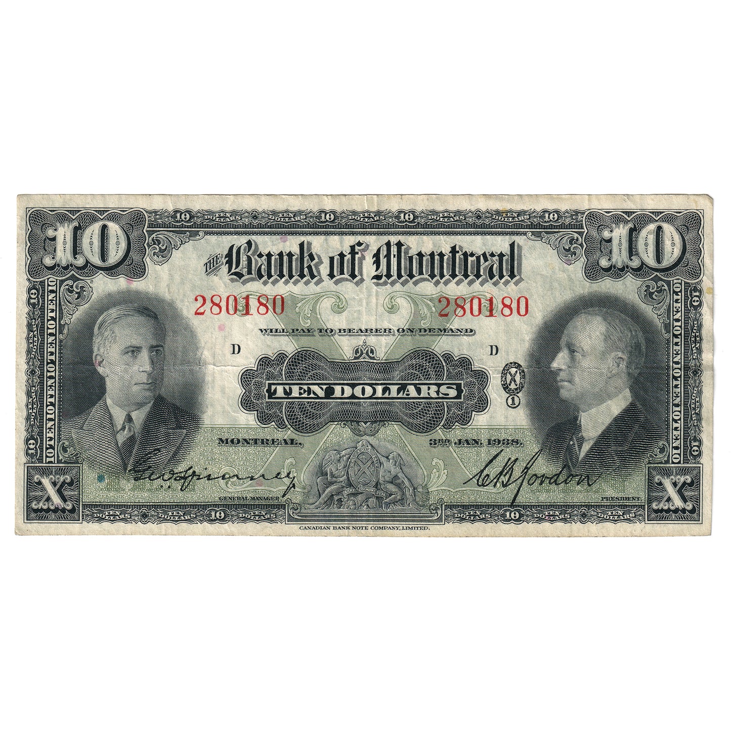 505-62-04 1938 Bank of Montreal $10 Spinney-Gordon, VF