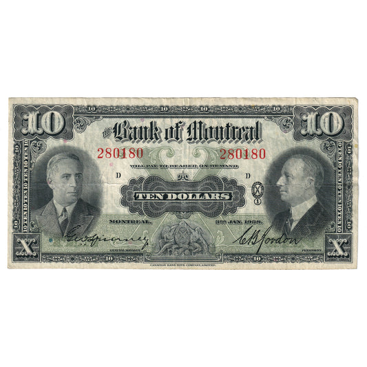 505-62-04 1938 Bank of Montreal $10 Spinney-Gordon, VF
