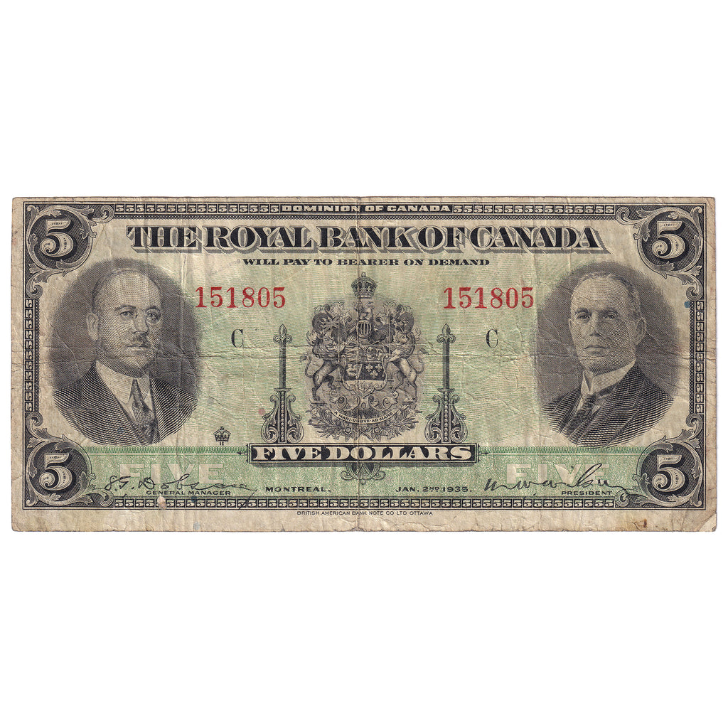 630-18-02 1935 Royal Bank $5 Dobson-Wilson, Small Signatures, F-VF