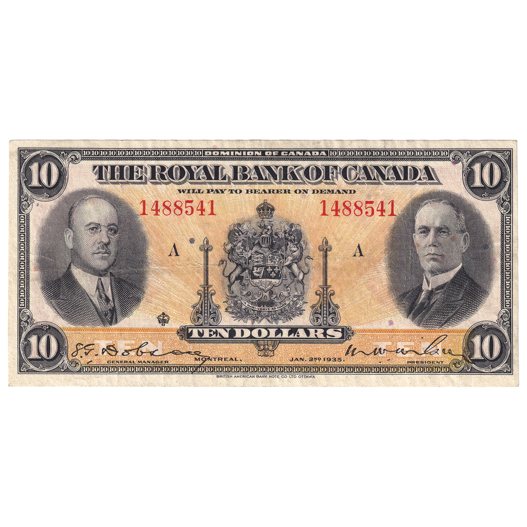 630-18-04a 1935 Canada $10 Dobson-Wilson, Large Signatures, VF-EF