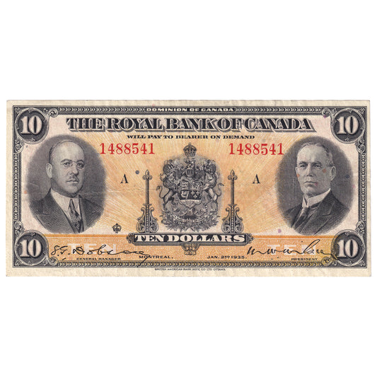 630-18-04a 1935 Canada $10 Dobson-Wilson, Large Signatures, VF-EF