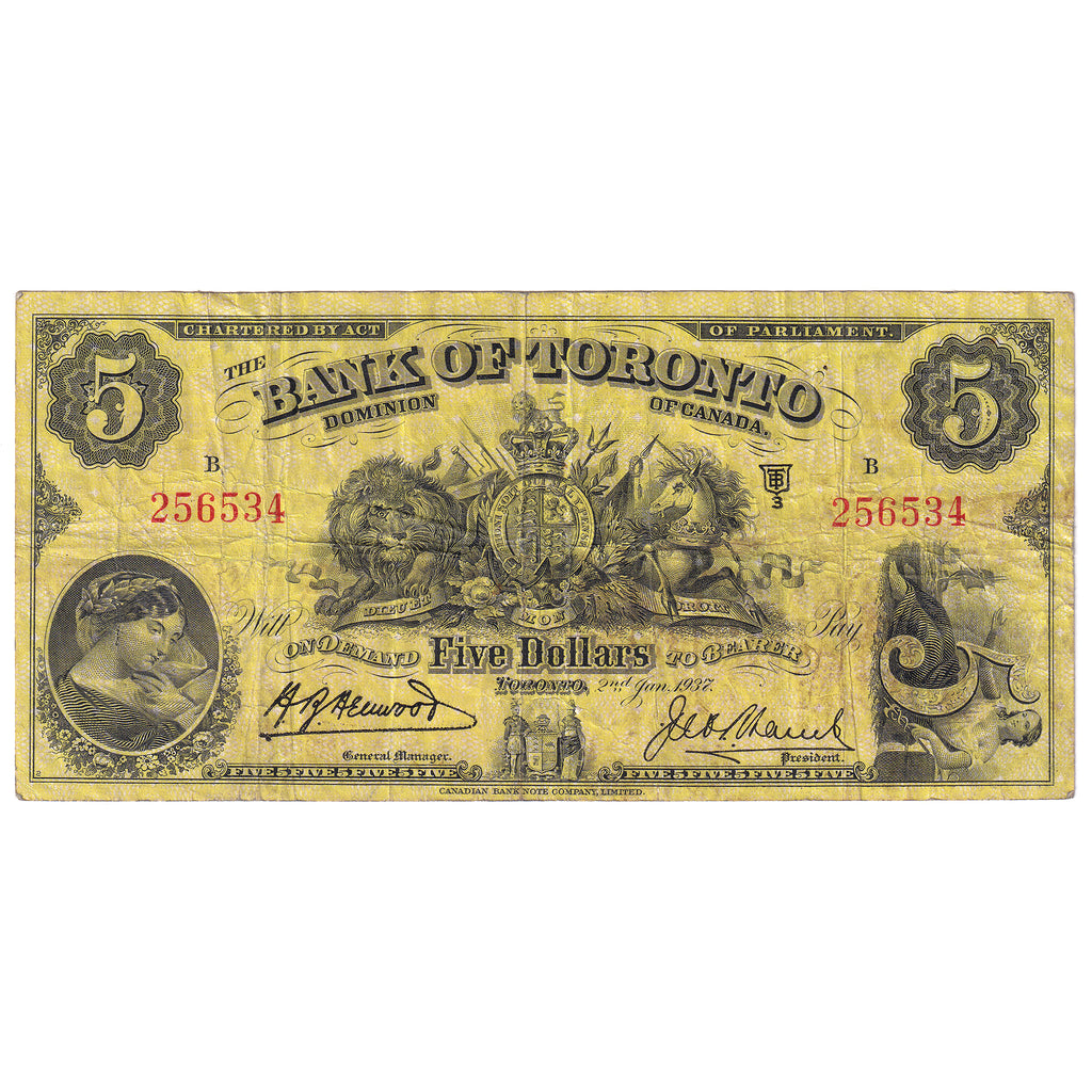 715-24-04 1937 Bank of Toronto $5 Henwood-Lamb, VF