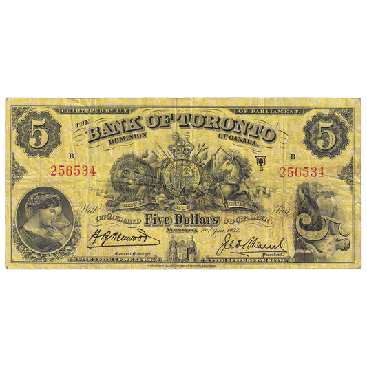715-24-04 1937 Bank of Toronto $5 Henwood-Lamb, VF