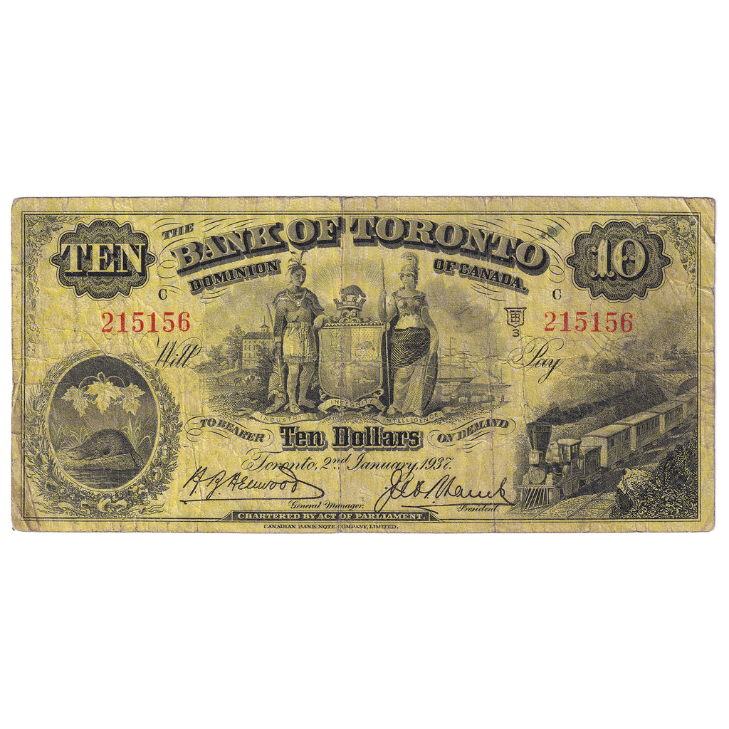 715-24-10 1937 Bank of Toronto $10 Henwood-Lamb, Very Good (VG8)