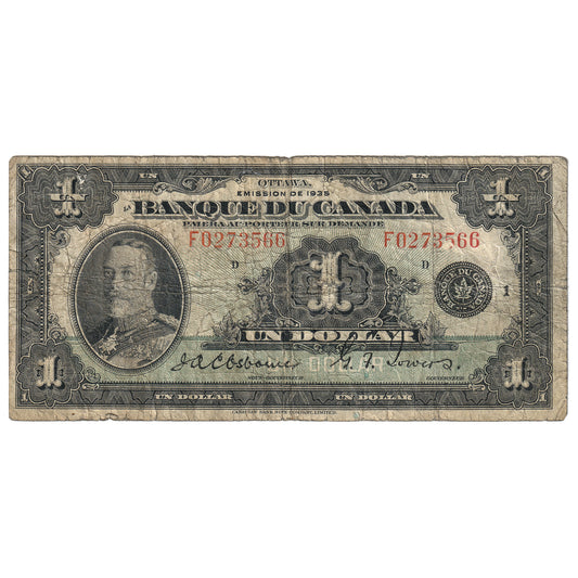 BC-2 1935 Canada $1 Osborne-Towers, French, Circ