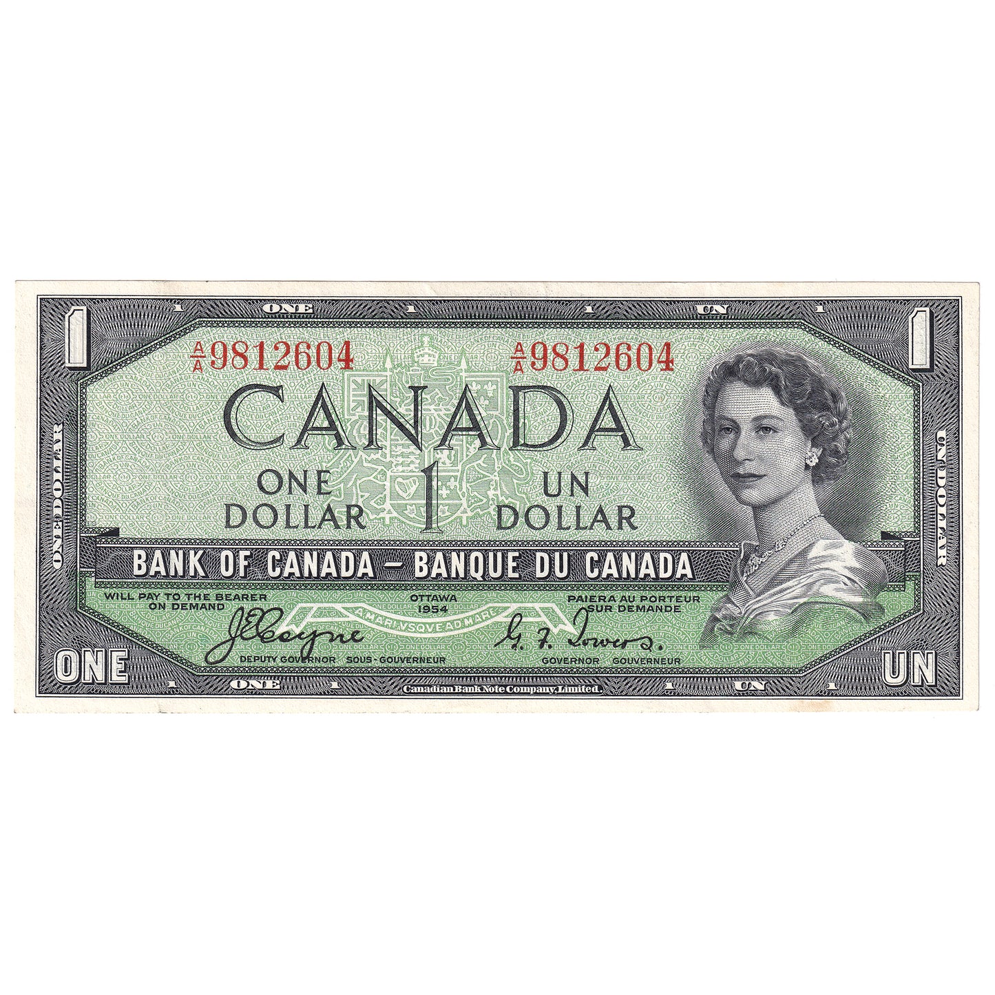BC-29a 1954 Canada $1 Coyne-Towers, Devil's Face, A/A, Extra Fine (EF40)