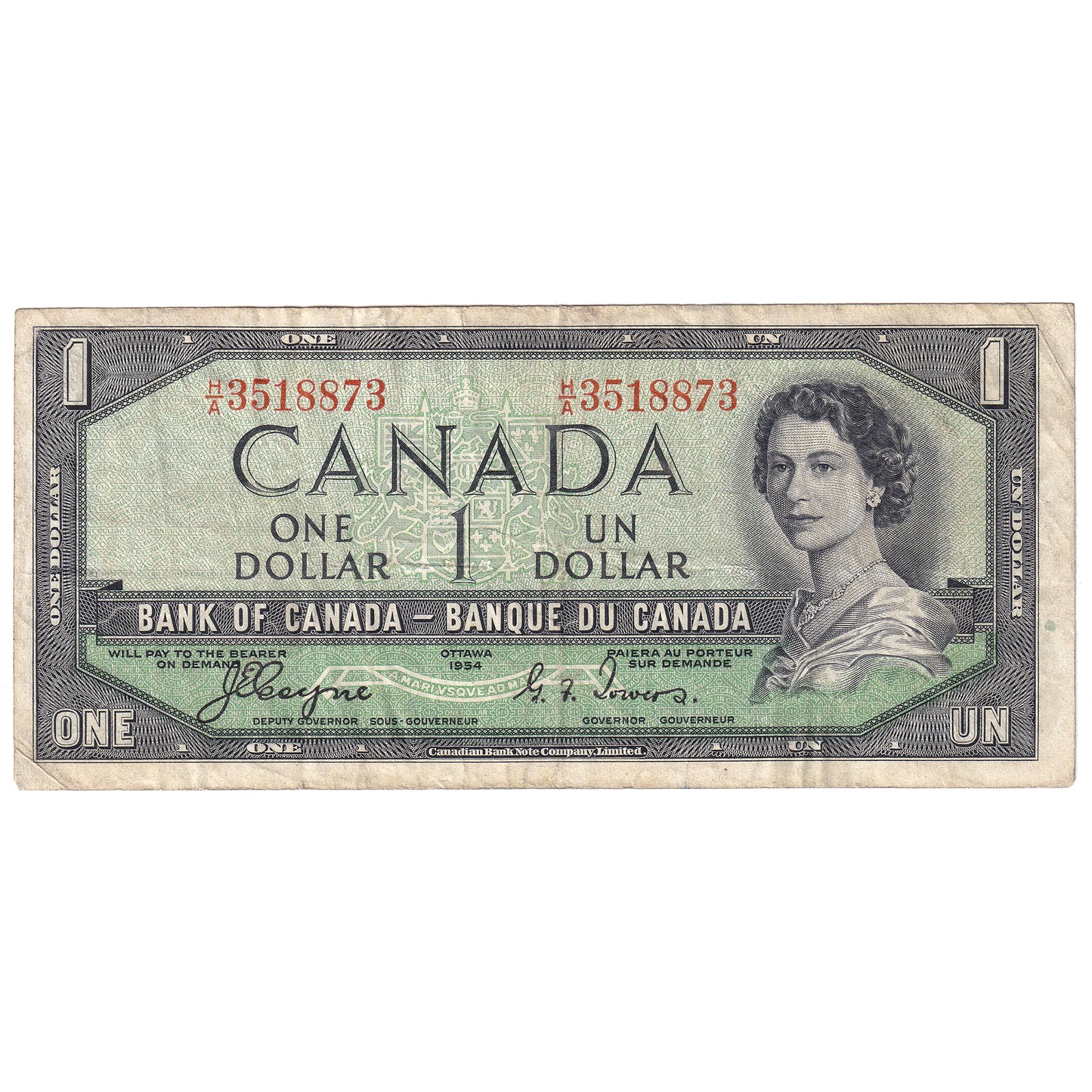 BC-29a 1954 Canada $1 Coyne-Towers, Devil's Face, H/A, VF