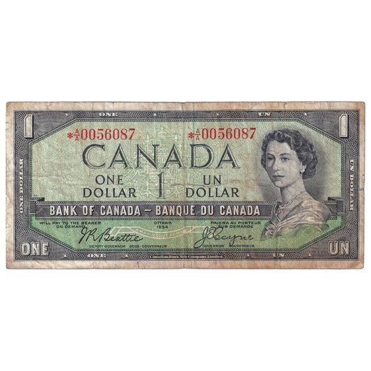 BC-37aA 1954 Canada $1 Beattie-Coyne, *A/A, Circ