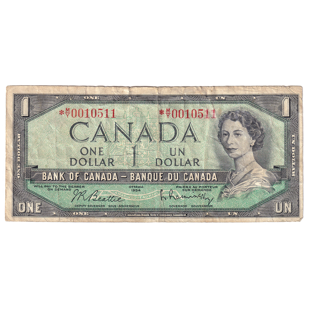 BC-37bA 1954 Canada $1 Beattie-Rasminsky, *M/Y, Circ