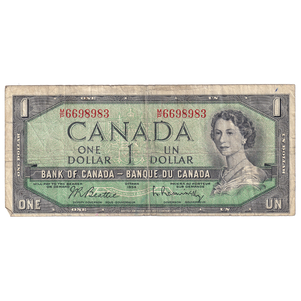 BC-37b-i 1954 Canada $1 Beattie-Rasminky, M/P, Circ