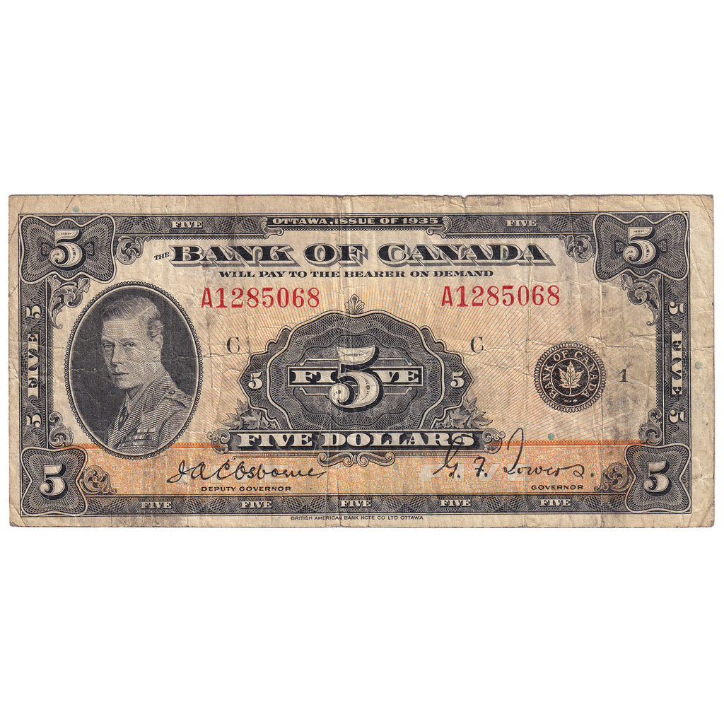 BC-5 1935 Canada $5 Osborne-Towers, English, Fine (F12)