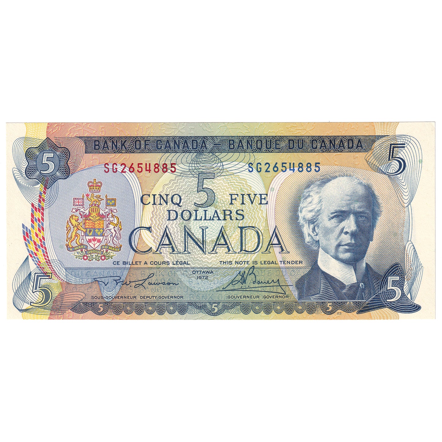 BC-48b 1972 Canada $5 Lawson-Bouey, SG, Choice Uncirculated (CUNC63)