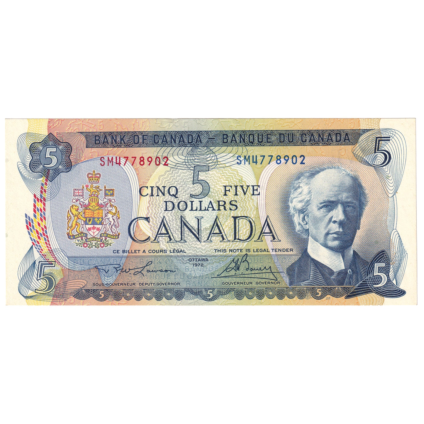 BC-48b 1972 Canada $5 Lawson-Bouey, SM, UNC