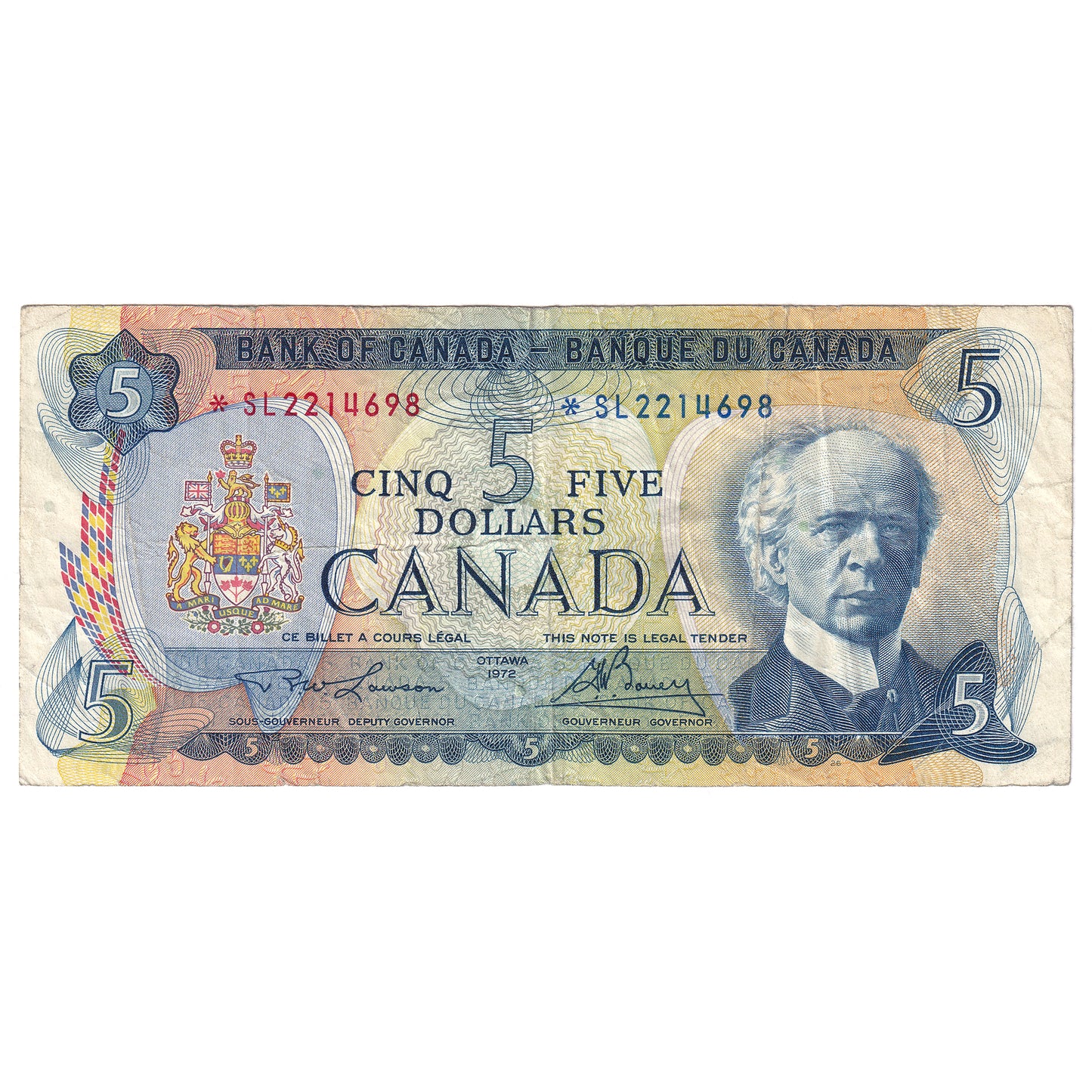 BC-48bA 1972 Canada $5 Lawson-Bouey, *SL, F-VF