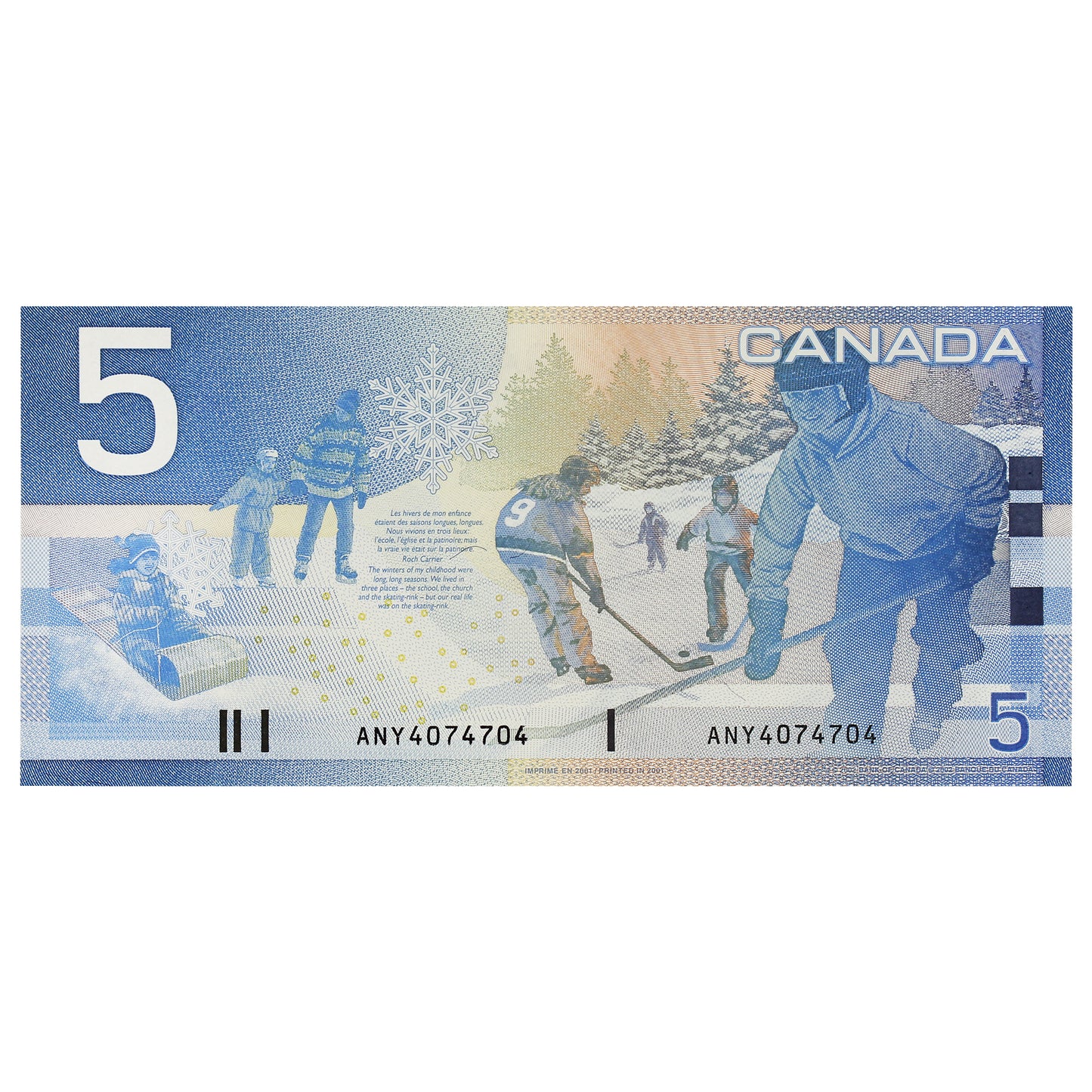 BC-62a-N1-iii 2001 Canada $5 Knight-Dodge, 3 Digit RADAR ANY4074704 CUNC