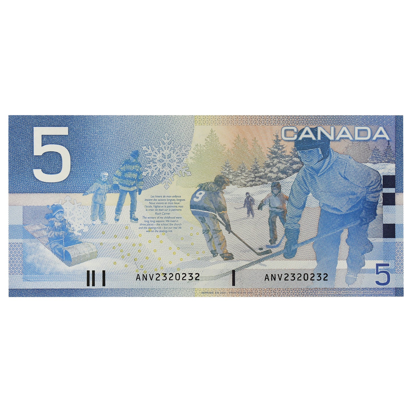 BC-62a-N1-iii 2001 Canada $5 Knight-Dodge, 3 Digit RADAR ANV2320232 UNC