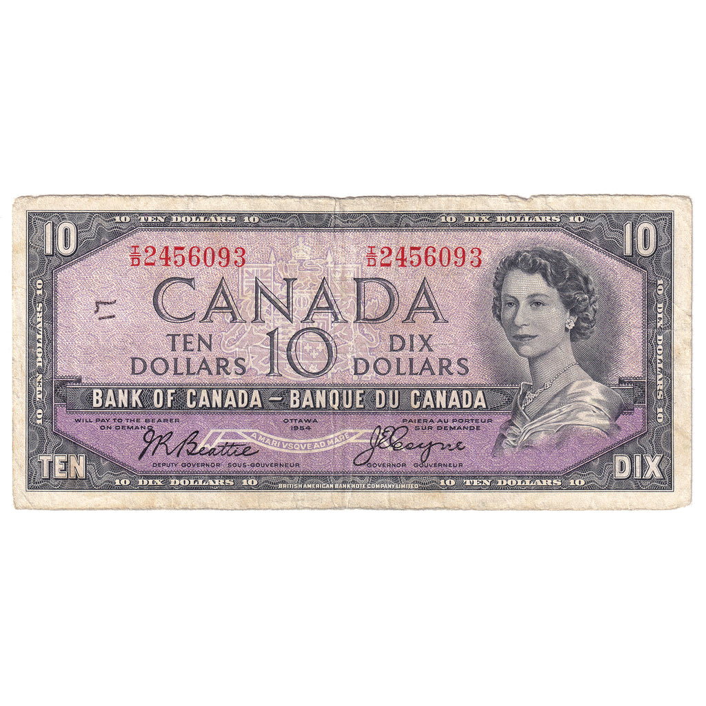 BC-32b 1954 Canada $10 Beattie-Coyne, Devil's Face, I/D, Circ