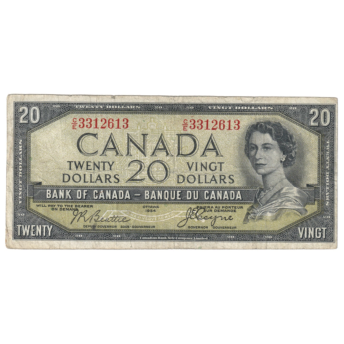 BC-33b 1954 Canada $20 Beattie-Coyne, Devil's Face, C/E, Circ