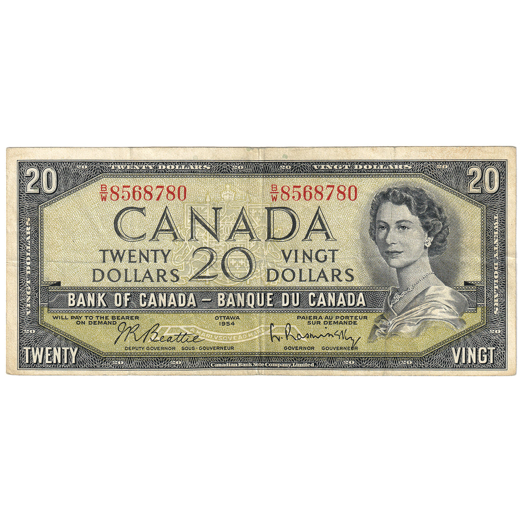 BC-41b 1954 Canada $20 Beattie-Rasminsky, B/W, Circ