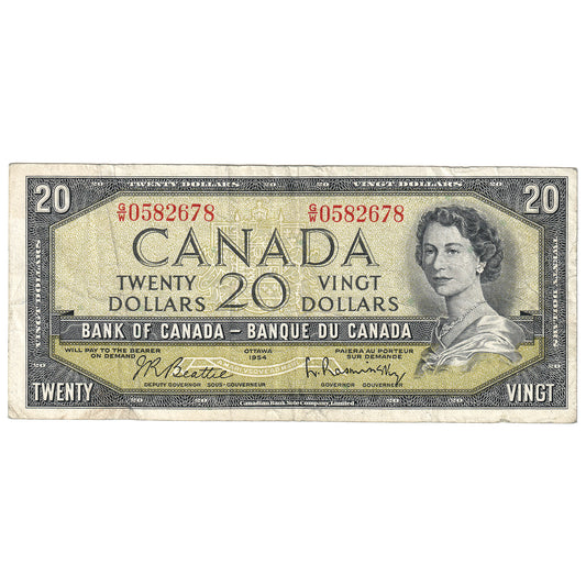 BC-41b 1954 Canada $20 Beattie-Rasminsky, G/W, Circ