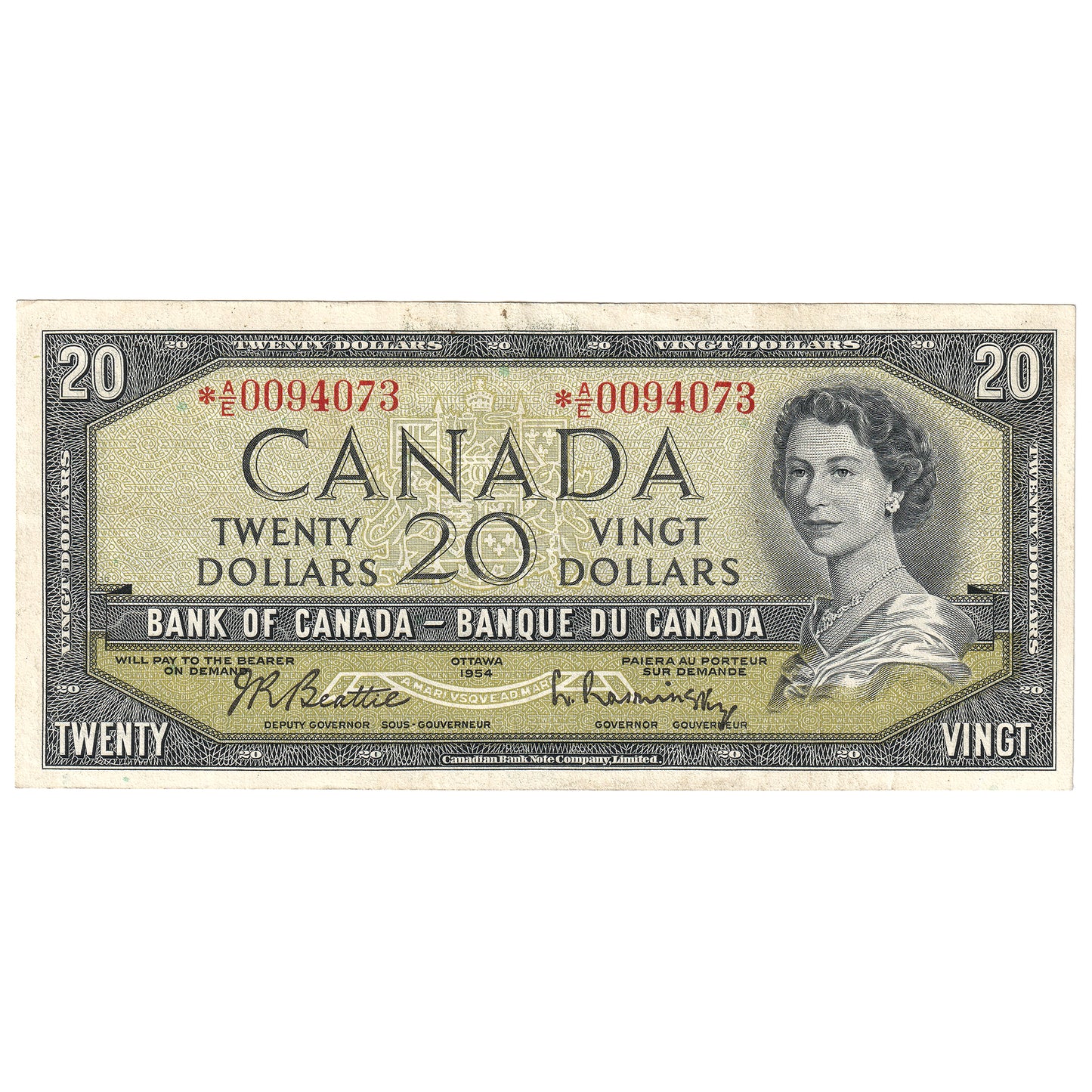 BC-41bA 1954 Canada $20 Beattie-Rasminsky, *A/E, EF