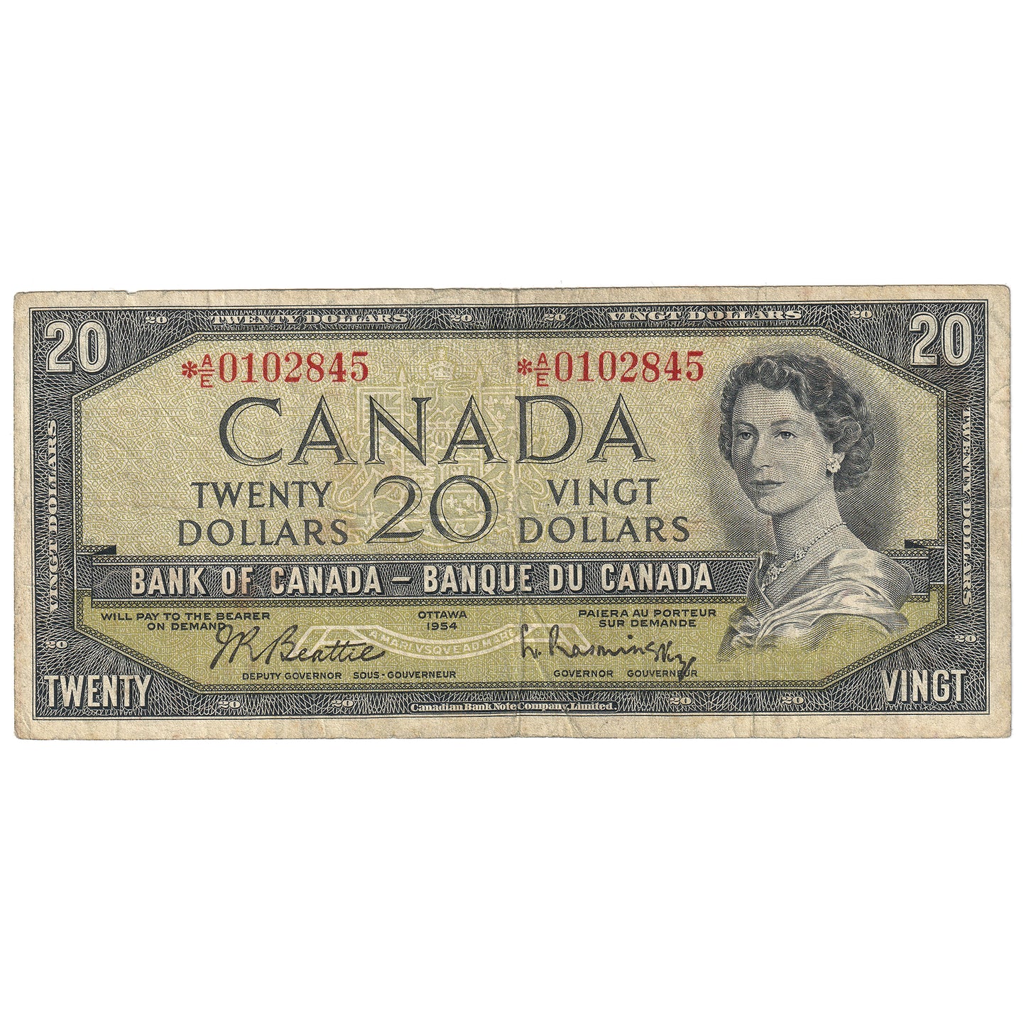BC-41bA 1954 Canada $20 Beattie-Rasminsky, *A/E, Fine (F12)