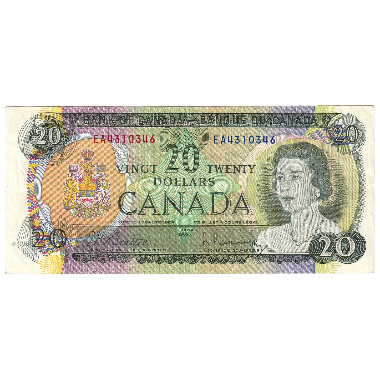 BC-50a 1969 Canada $20 Beattie-Rasminsky, EA, Circ