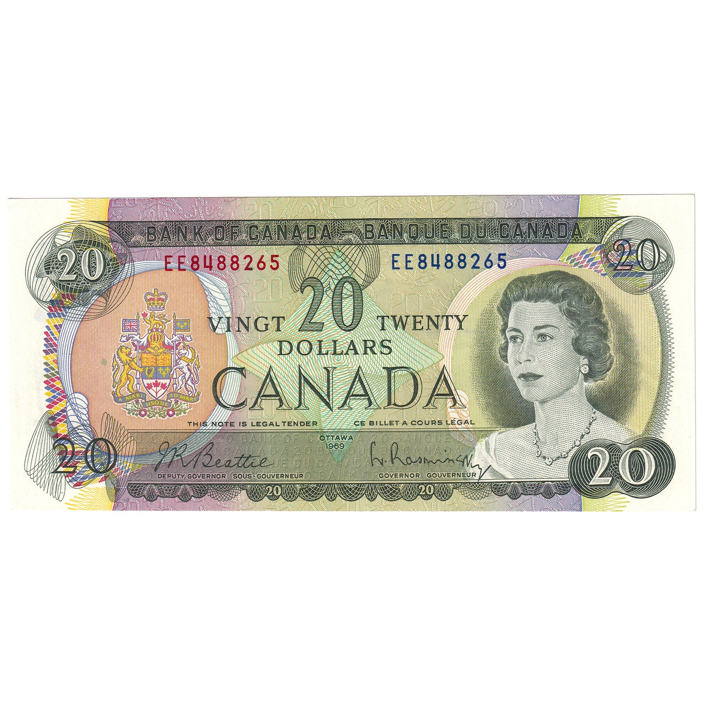 BC-50a 1969 Canada $20 Beattie-Rasminsky, EE, UNC