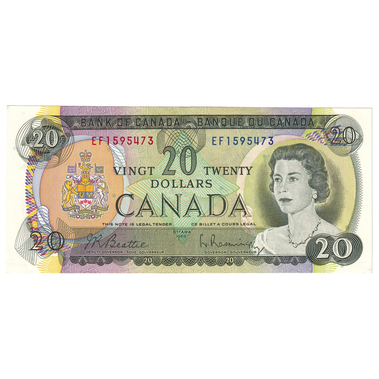 BC-50a 1969 Canada $20 Beattie-Rasminsky, EF, AU-UNC
