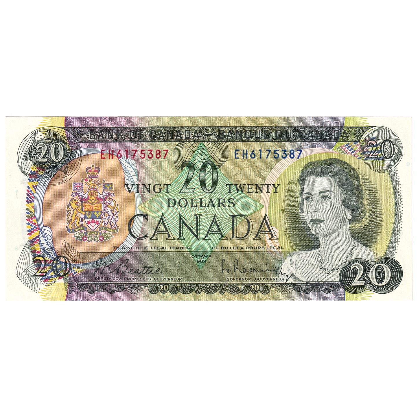 BC-50a 1969 Canada $20 Beattie-Rasminsky, EH, AU-UNC
