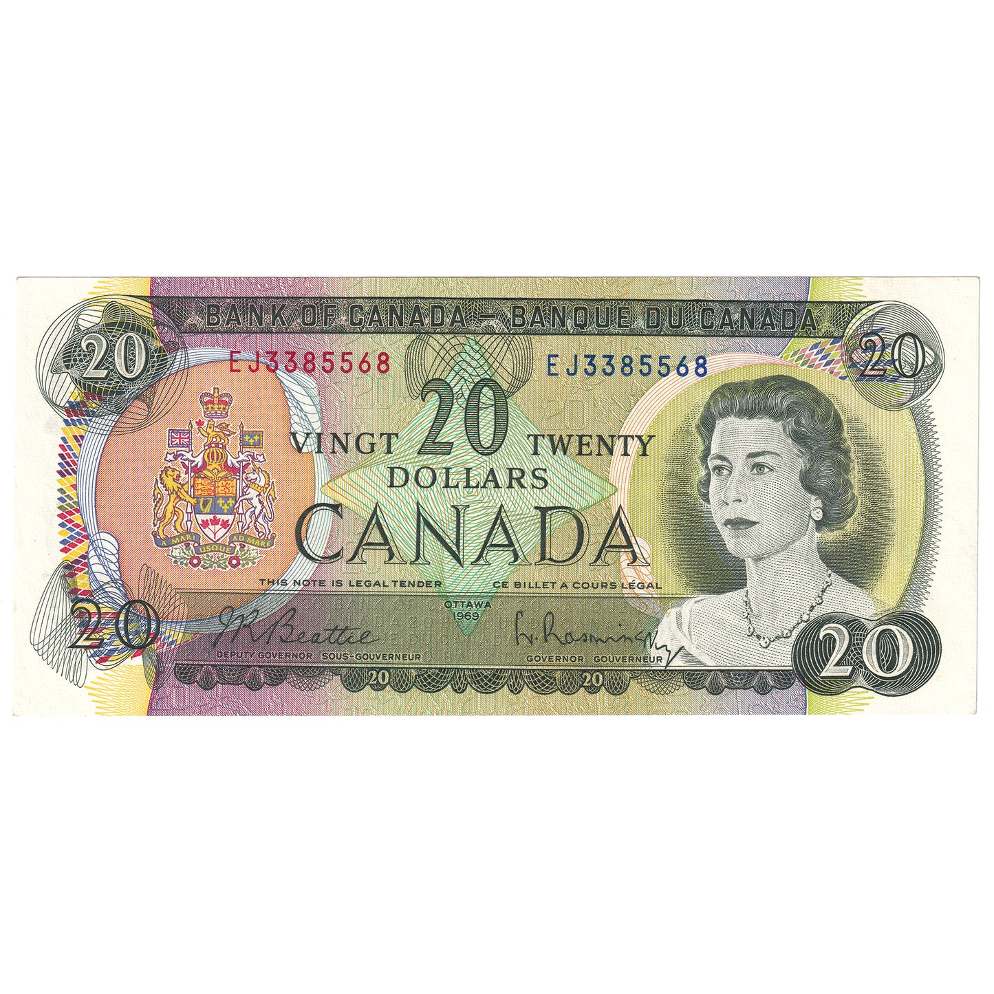 BC-50a 1969 Canada $20 Beattie-Rasminsky, EJ, EF-AU (EF45)