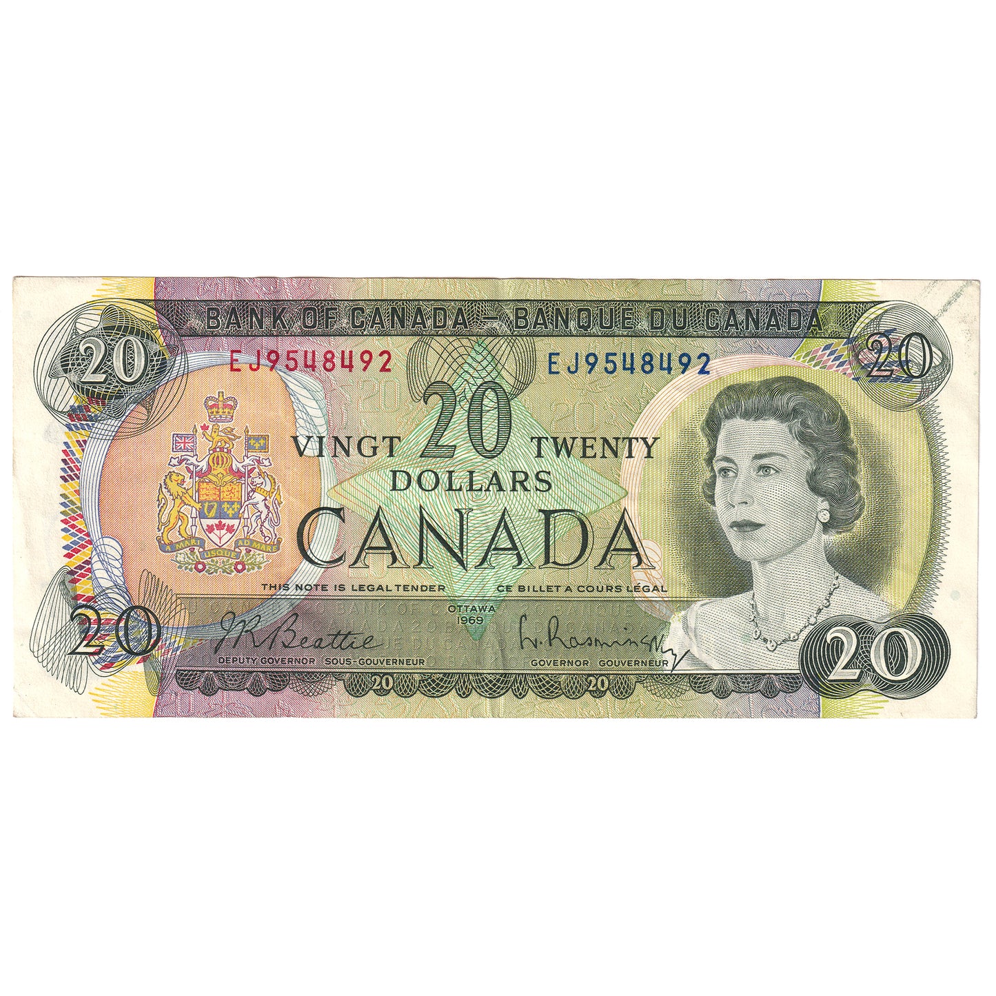 BC-50a 1969 Canada $20 Beattie-Rasminsky, EJ, Circ