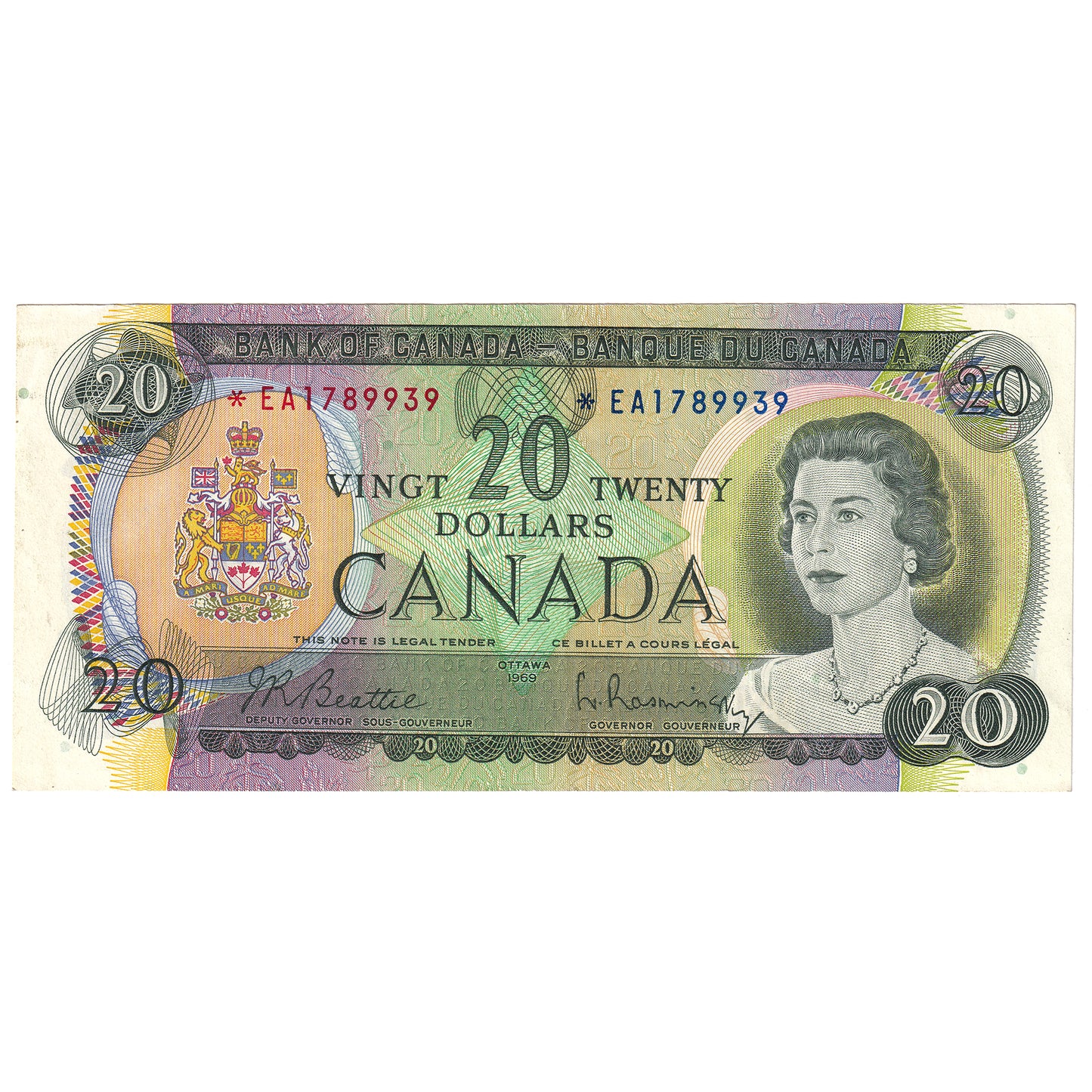 BC-50aA 1969 Canada $20 Beattie-Rasminsky, *EA, VF-EF