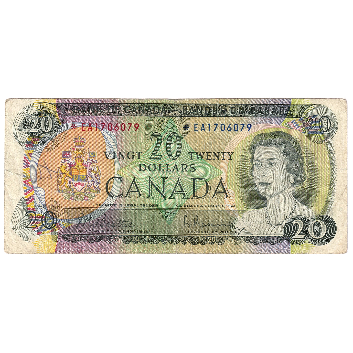 BC-50aA 1969 Canada $20 Beattie-Rasminsky, *EA, Circ