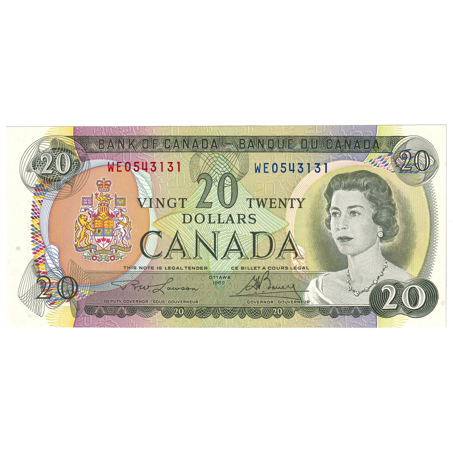 BC-50b 1969 Canada $20 Lawson-Bouey, WE, Uncirculated (MS60)