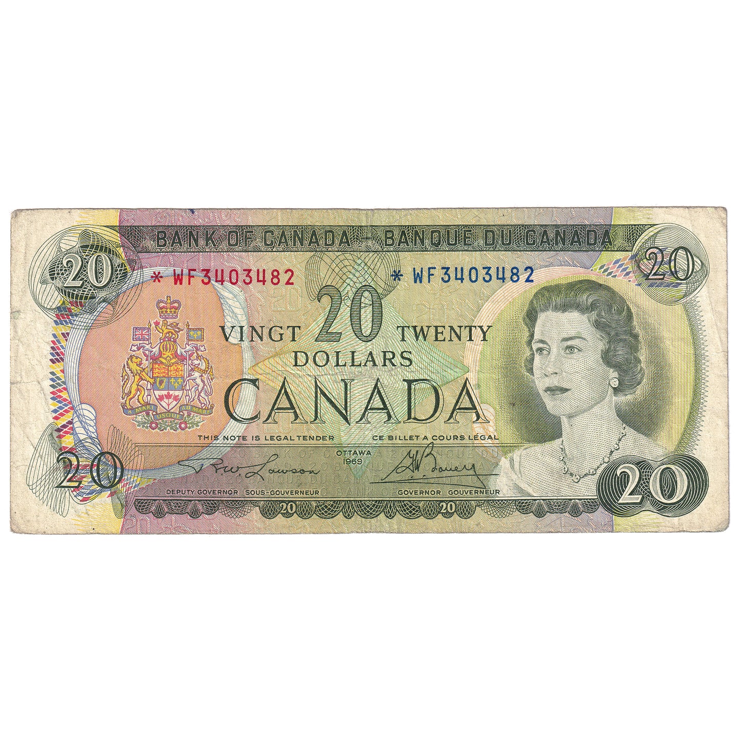 BC-50bA 1969 Canada $20 Lawson-Bouey, *WF, Circ