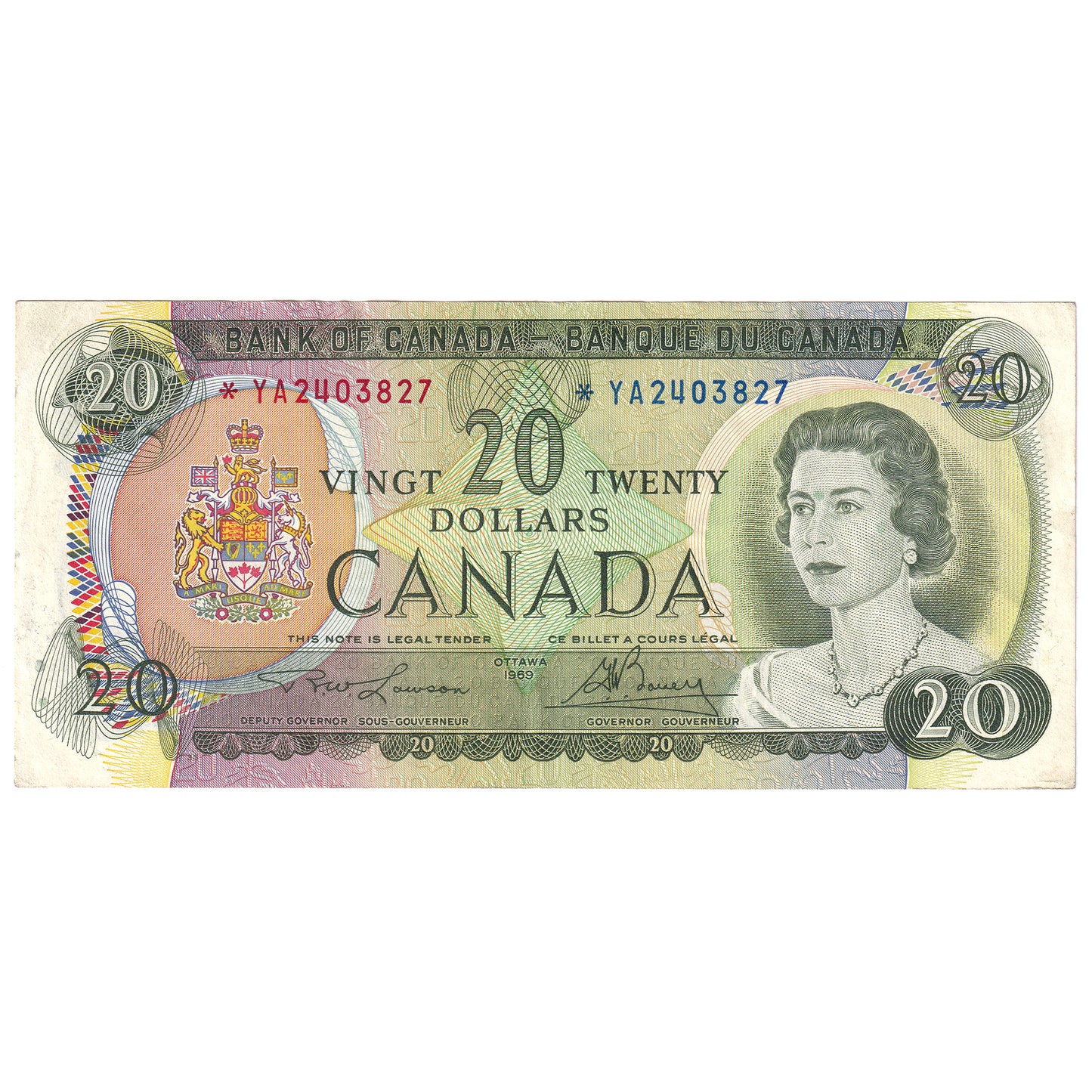 BC-50bA 1969 Canada $20 Lawson-Bouey, *YA, EF-AU
