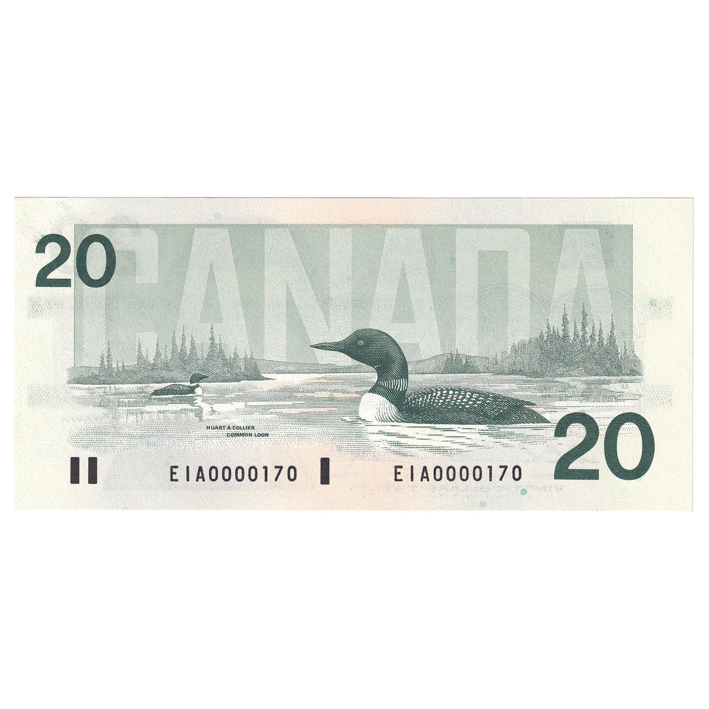 BC-58a-N5-iv 1991 Canada $20 Thiessen-Crow, Low Serial Number EIA0000170, UNC