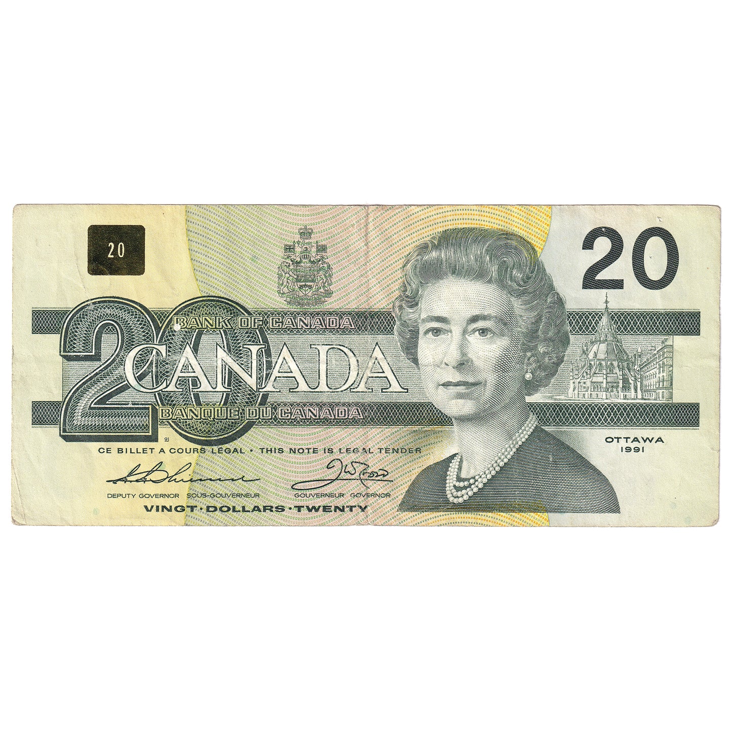 BC-58a-ii 1991 Canada $20 Thiessen-Crow, AIW w/o Serifs, Circ