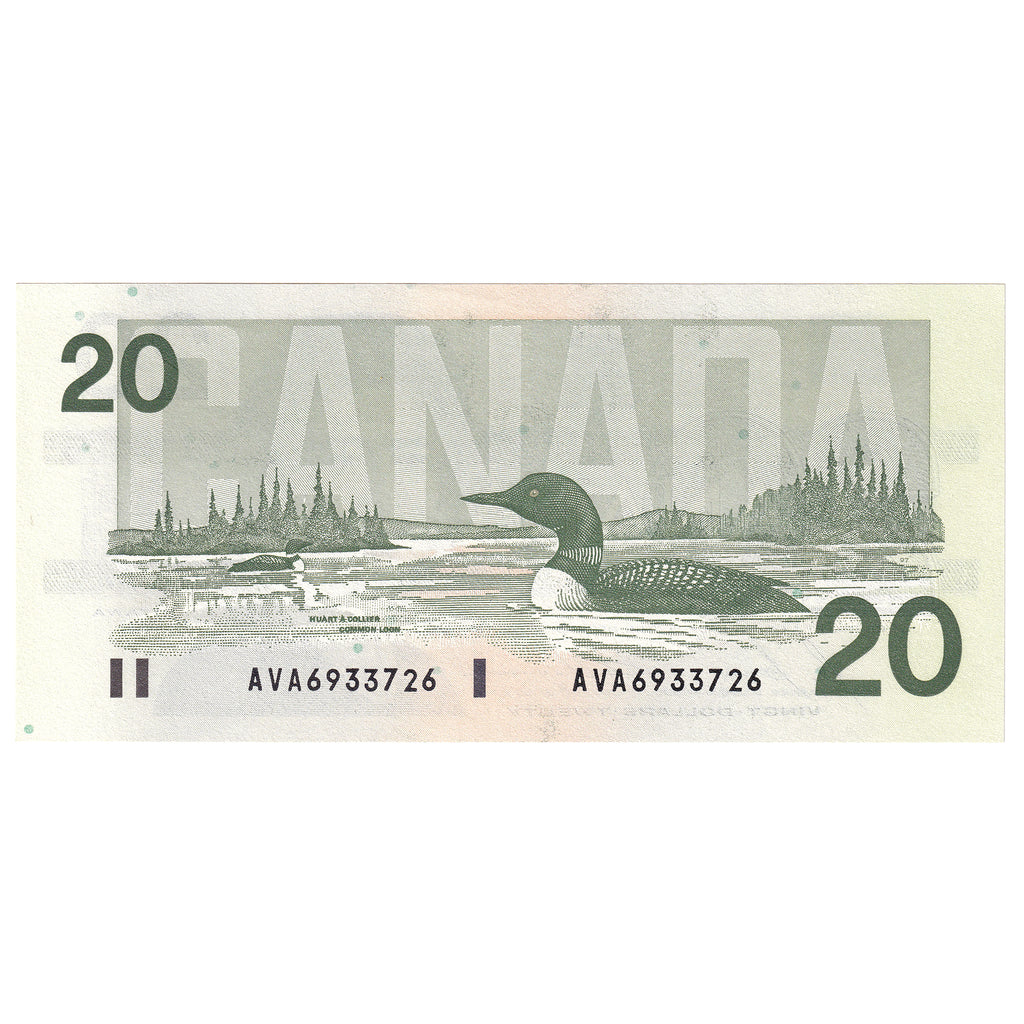 BC-58b-i 1991 Canada $20 Bonin-Thiessen, AVA, AU-UNC (AU55)