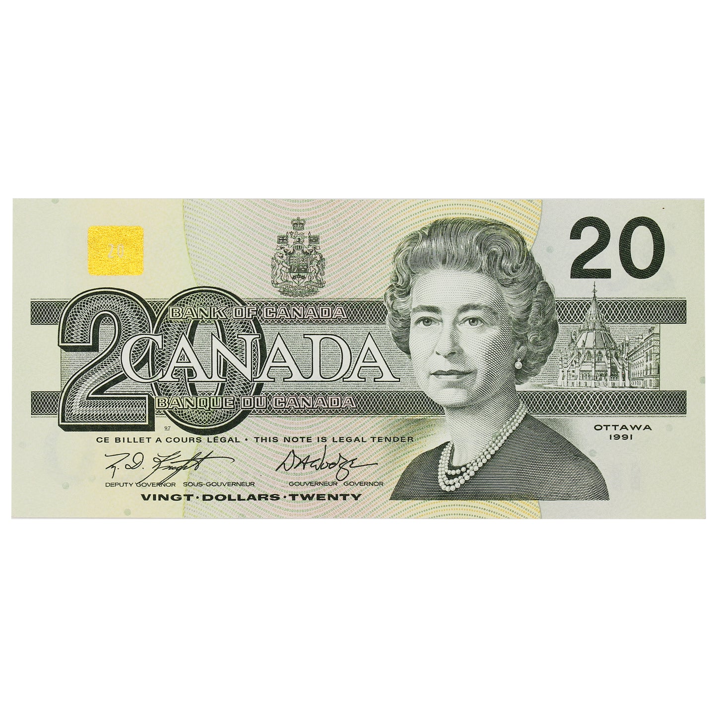 BC-58d-i 1991 Canada $20 Knight-Dodge, AYE, Almost Uncirculated (AU50)