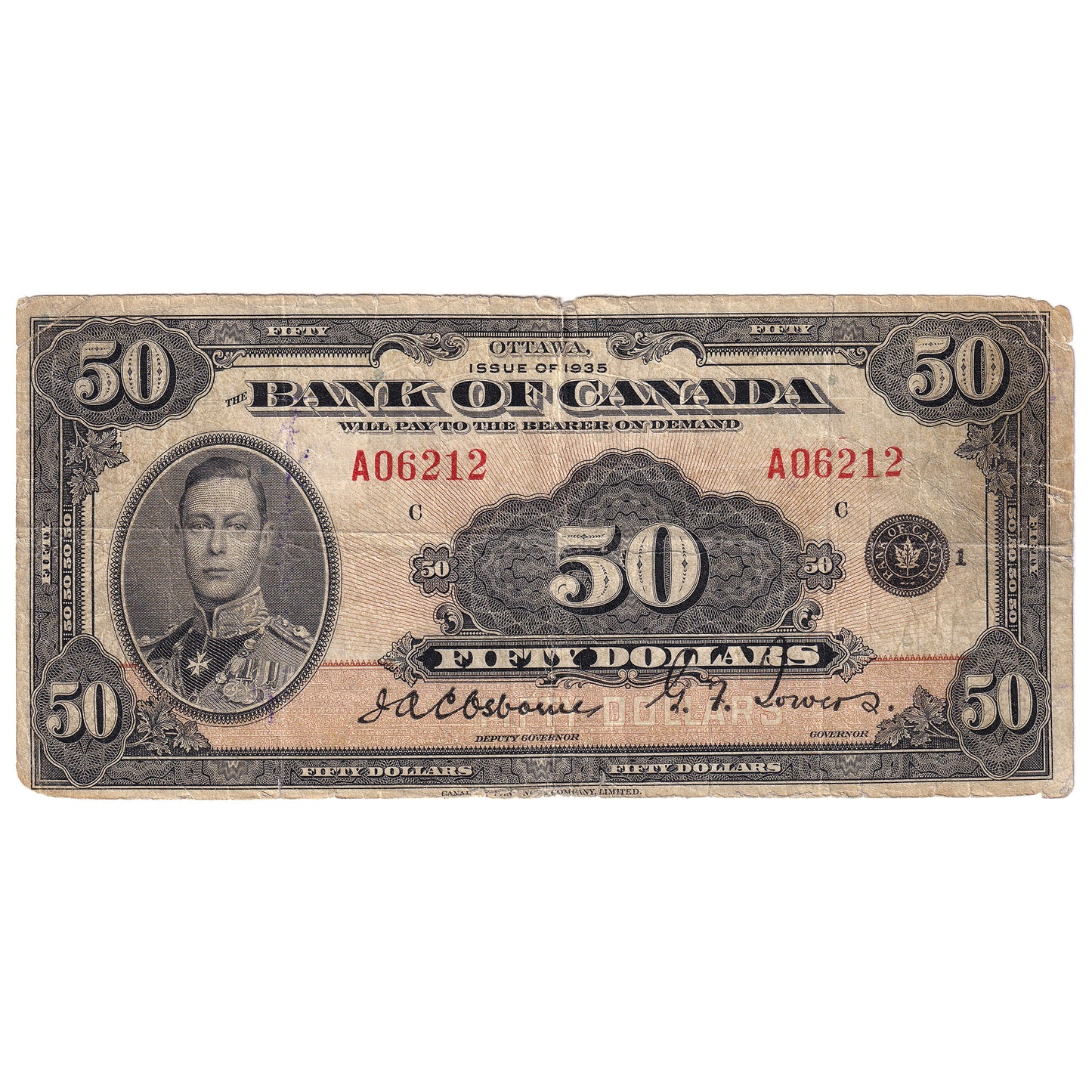 BC-13 1935 Canada $50 Osborne-Towers, English, VG-F