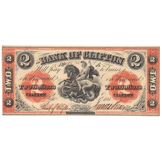 125-12-12 1861 Bank of Clifton $2 Brown, Engraved 1, EF