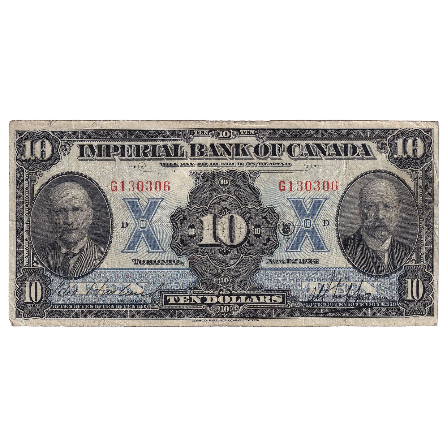 375-18-06 1923 Imperial Bank of Canada $10 Howland-Phipps, Fine (F12)